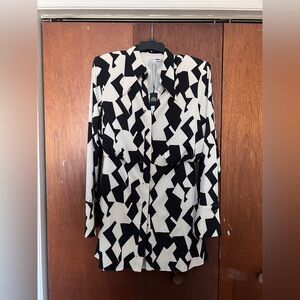 Fashion Nova Black and White Geometric Long Sleeve Dress
